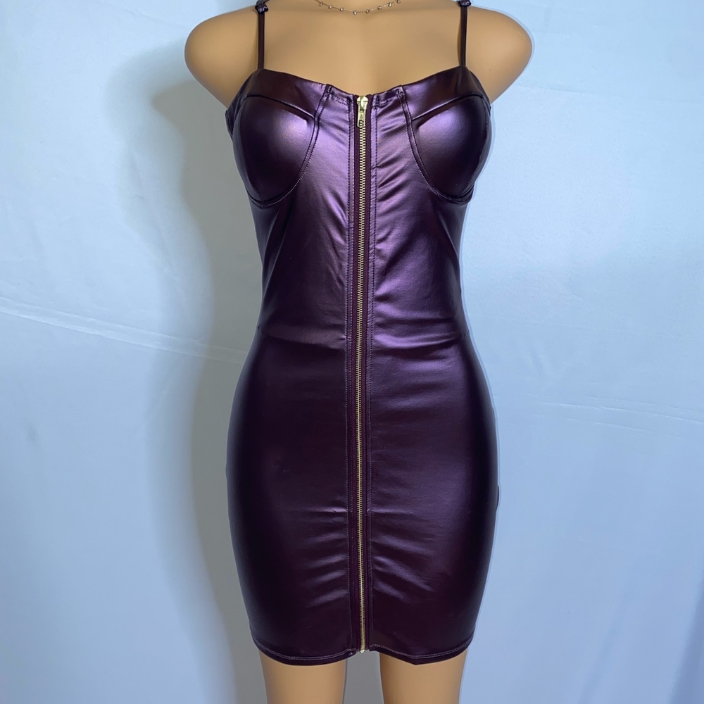 Mini Faux Leather Plum dress